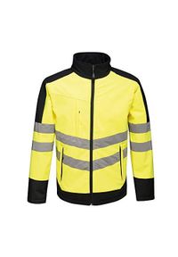 Regatta - Męski Softshell Odblaskowy Professional. Kolor: niebieski, wielokolorowy, żółty. Materiał: softshell. Sport: turystyka piesza #1