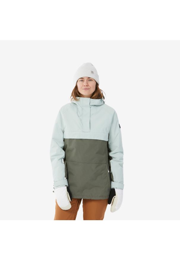 DREAMSCAPE - Kurtka snowboardowa damska Dreamscape SNB 100. Kolor: wielokolorowy, brązowy, zielony. Materiał: materiał. Sezon: zima. Sport: snowboard