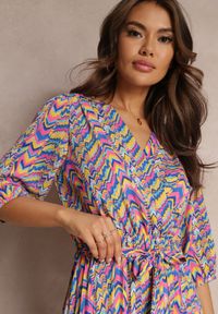 Renee - Niebiesko-Różowa Plisowana Sukienka Maxi z Gumką w Pasie i Paskiem Sangelo. Kolor: niebieski. Materiał: materiał. Styl: elegancki. Długość: maxi #4