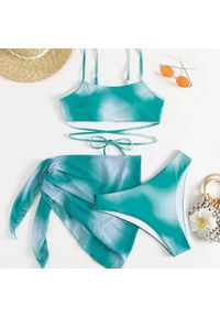 Intica - Komplet bikini z pareo na plażę i basen Eufrasia. Kolor: niebieski. Materiał: materiał