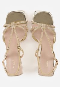 Renee - Złote Sandały VIES na Obcasie z Cyrkoniowymi Paseczkami Selvielle. Zapięcie: sprzączka. Kolor: złoty. Materiał: skóra. Wzór: aplikacja. Sezon: lato. Obcas: na obcasie. Wysokość obcasa: średni #4