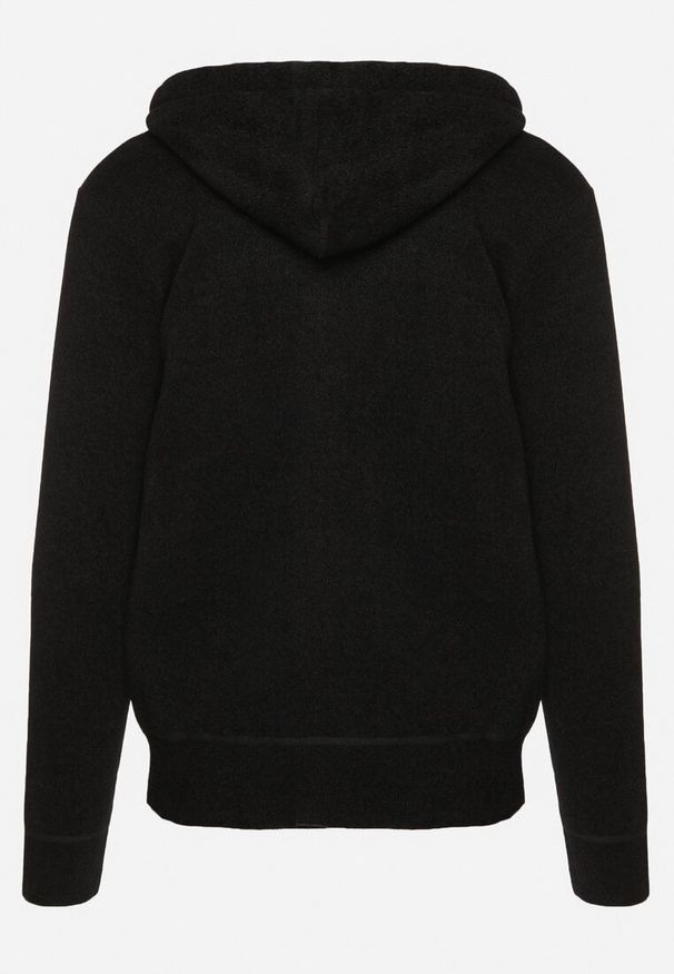 Born2be - Czarna Bluza z Wełną i Kapturem i Wsuwanymi Kieszeniami Rianessae. Okazja: na co dzień. Kolekcja: plus size. Kolor: czarny. Materiał: wełna. Styl: elegancki, casual