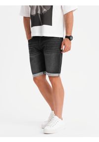 Ombre Clothing - Szorty jeansowe męskie z podwiniętą nogawką - czarne V3 - Rozmiar: S. Kolor: czarny. Materiał: jeans. Wzór: aplikacja. Sezon: lato. Styl: klasyczny #6