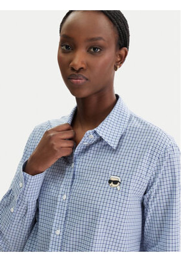 Karl Lagerfeld - KARL LAGERFELD Koszula B1W11020 Błękitny Regular Fit. Typ kołnierza: dekolt w karo. Kolor: niebieski. Materiał: bawełna