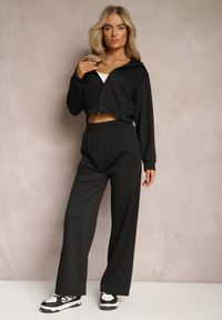 Renee - Czarny Komplet Dresowy o Luźnym Kroju Bluza na Suwak z Kapturem i Spodnie Szerokie Ezorila. Kolor: czarny. Materiał: dresówka #4