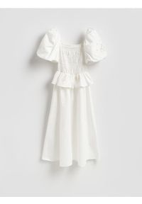 Reserved - Sukienka z bufkami - złamana biel. Materiał: bawełna, tkanina #1