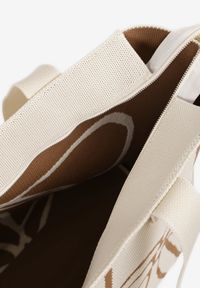 Born2be - Jasnobeżowa Torebka Shopperka w Abstrakcyjny Wzór z Dodatkowym Paskiem na Ramię Oberina. Kolor: beżowy. Styl: casual. Rodzaj torebki: na ramię #3