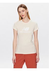 New Balance T-Shirt Essentials Stacked Logo WT31546 Beżowy Athletic Fit. Kolor: beżowy. Materiał: bawełna