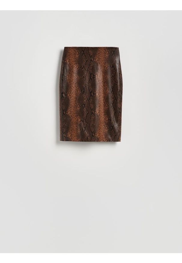 Reserved - Spódnica ze zwierzęcym wzorem - wielobarwny. Materiał: skóra. Wzór: motyw zwierzęcy