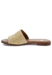Złote Klapki Armodo Wygodne Obuwie Damskie Ze Słomkową Plecionką. Okazja: na spacer, na plażę. Kolor: złoty. Sezon: lato. Styl: boho, wakacyjny #5