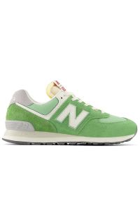 Buty New Balance U574RCC - zielone. Okazja: na co dzień. Kolor: zielony. Materiał: guma, skóra, materiał, dresówka, syntetyk. Szerokość cholewki: normalna. Model: New Balance 574