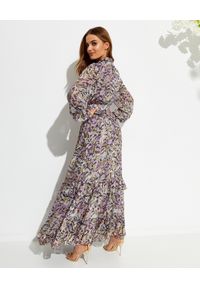 ROCOCO SAND - Sukienka maxi z paskiem w talii. Kolor: fioletowy, różowy, wielokolorowy. Długość rękawa: długi rękaw. Wzór: aplikacja, nadruk. Typ sukienki: koszulowe, rozkloszowane. Długość: maxi