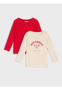 Sinsay - Bawełniana koszulka z nadrukiem 2 pack - kremowy. Kolor: kremowy. Materiał: bawełna. Wzór: nadruk #1