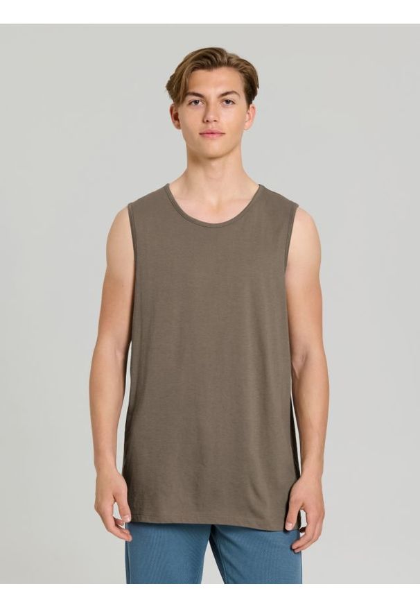 Sinsay - Bawełniany tank top basic - brązowy. Kolor: brązowy. Materiał: bawełna