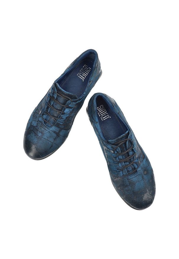 Niebieskie Półbuty Simen Stylowe Obuwie Damskie. Okazja: do pracy, na co dzień. Kolor: niebieski. Materiał: skóra. Styl: elegancki