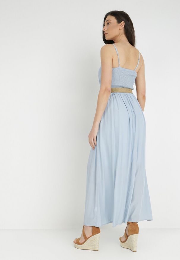 Born2be - Niebieska Sukienka z Paskiem Chrysaleia. Okazja: na co dzień. Kolor: niebieski. Długość rękawa: na ramiączkach. Wzór: gładki. Sezon: lato. Typ sukienki: proste. Styl: casual. Długość: maxi