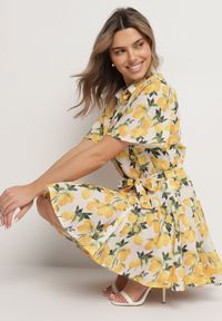 Born2be - Beżowa Sukienka Koszulowa o Rozkloszowanym Kroju z Wiązanym Paskiem Laviliona. Okazja: na co dzień. Kolor: beżowy. Materiał: jeans. Typ sukienki: koszulowe. Styl: casual, elegancki #1