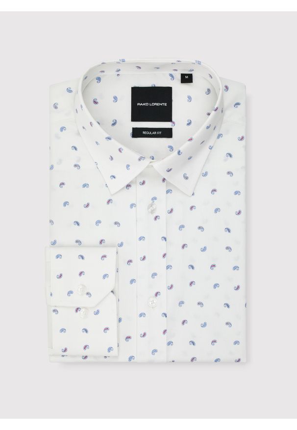 Pako Lorente - PAKO LORENTE - Biała koszula męska paisley. Kolor: biały. Materiał: elastan, bawełna. Długość rękawa: długi rękaw. Długość: długie. Wzór: paisley. Sezon: jesień