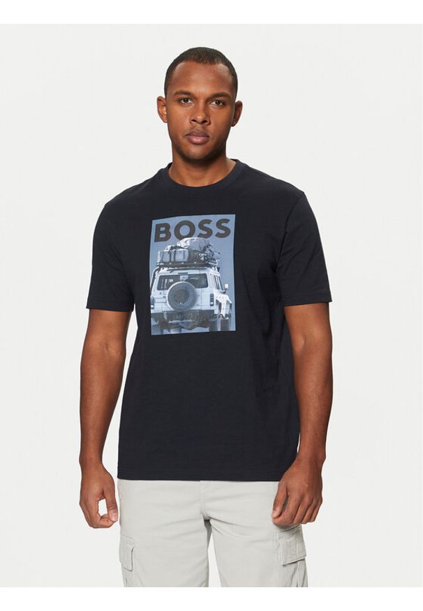 BOSS T-Shirt Te_Mextour 50535079 Granatowy Regular Fit. Kolor: niebieski. Materiał: bawełna