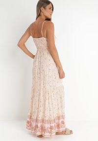 Born2be - Różowa Sukienka Bakrey. Kolor: różowy. Materiał: koronka, wiskoza, tkanina. Długość rękawa: na ramiączkach. Wzór: aplikacja, kwiaty, nadruk. Sezon: lato. Długość: maxi #5