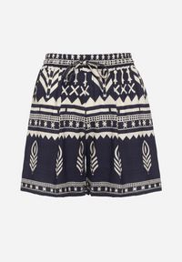 Born2be - Granatowe Szorty z Wiskozy z Wysokim Stanem ze Wzorem w Stylu Etno Lunabella. Okazja: na co dzień. Stan: podwyższony. Kolor: niebieski. Materiał: wiskoza. Styl: etno #4