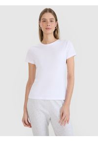 4f - 4F T-shirt slim z nadrukiem damski - biały XXL. Okazja: na co dzień. Kolor: biały. Materiał: dzianina, bawełna, jersey, materiał, elastan. Wzór: nadruk. Styl: klasyczny, sportowy, casual