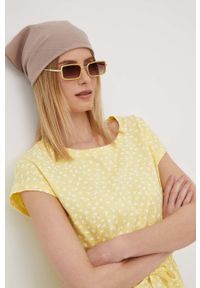 only - Only sukienka bawełniana kolor żółty mini oversize. Kolor: żółty. Materiał: bawełna. Długość rękawa: krótki rękaw. Wzór: nadruk. Typ sukienki: oversize. Długość: mini #5