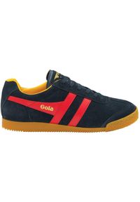 Buty do chodzenia męskie Gola Harrier Suede. Zapięcie: sznurówki. Kolor: czerwony, niebieski, wielokolorowy. Materiał: zamsz, materiał. Szerokość cholewki: normalna. Sport: turystyka piesza