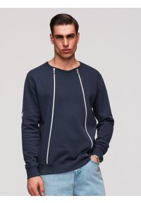 Ombre Clothing - Bluza męska z ozdobnymi zamkami z przodu – granatowa V2 - Rozmiar: XXL. Okazja: na co dzień. Kolor: niebieski. Materiał: dresówka, poliester, bawełna. Wzór: aplikacja. Styl: casual