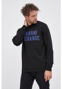 Armani Exchange Bluza męska kolor czarny z nadrukiem. Okazja: na co dzień. Kolor: czarny. Materiał: dzianina. Wzór: nadruk. Styl: casual
