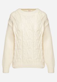 Born2be - Jasnobeżowy Sweter z Wełną Ściągaczem i Tłoczeniem Riavonnae. Okazja: na co dzień. Kolor: beżowy. Materiał: wełna. Styl: wizytowy, klasyczny, casual, elegancki #3