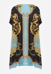 Renee - Niebieskie Ponczo z Satyny z Jedwabiem Wiskozą i Geometrycznym Printem Doreleia. Okazja: na co dzień. Kolor: niebieski. Materiał: jedwab, wiskoza, satyna. Wzór: nadruk, geometria. Styl: elegancki, casual #7