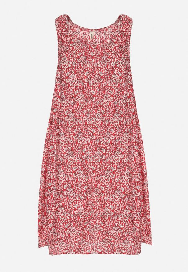 Born2be - Czerwona Rozkloszowana Sukienka z Bawełny w Abstrakcyjny Wzór Annivione. Kolor: czerwony. Materiał: bawełna. Długość rękawa: na ramiączkach. Styl: klasyczny, elegancki