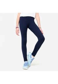 DOMYOS - Legginsy dziecięce Domyos. Kolekcja: plus size. Kolor: niebieski. Materiał: materiał, elastan. Styl: sportowy