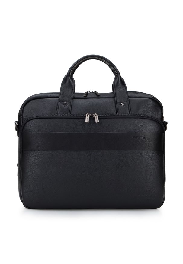Wittchen - Męska torba na laptopa z dodatkową kieszenią z przodu czarna. Kolor: czarny. Materiał: skóra ekologiczna. Styl: casual, klasyczny, biznesowy