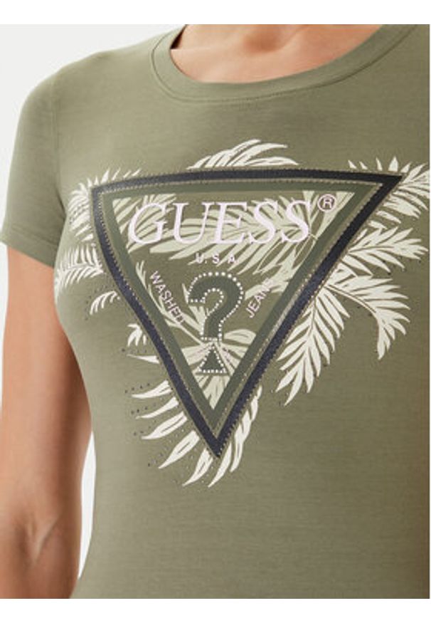 Guess T-Shirt W5YI13 J1314 Khaki Regular Fit. Kolor: brązowy. Materiał: bawełna