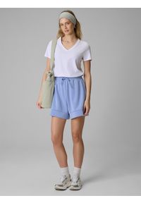 4f - 4F T-shirt regular gładki damski - biały L. Okazja: na spacer, na co dzień. Typ kołnierza: dekolt w serek. Kolor: biały. Materiał: materiał. Wzór: gładki. Styl: casual, klasyczny, sportowy #2