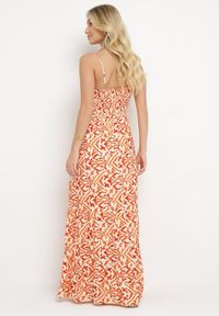 Born2be - Pomarańczowa Bawełniana Sukienka na Cienkich Ramiączkach Zdobiona Haftem z Gumką w Pasie Vikalia. Okazja: na co dzień, na randkę. Kolor: pomarańczowy. Materiał: bawełna. Długość rękawa: na ramiączkach. Wzór: aplikacja, haft. Sezon: lato. Typ sukienki: proste. Styl: klasyczny, casual, elegancki #7