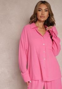 Renee - Ciemnoróżowa Klasyczna Koszula z Wiskozy i Lnu Vistar. Kolor: różowy. Materiał: len, wiskoza. Styl: klasyczny #5