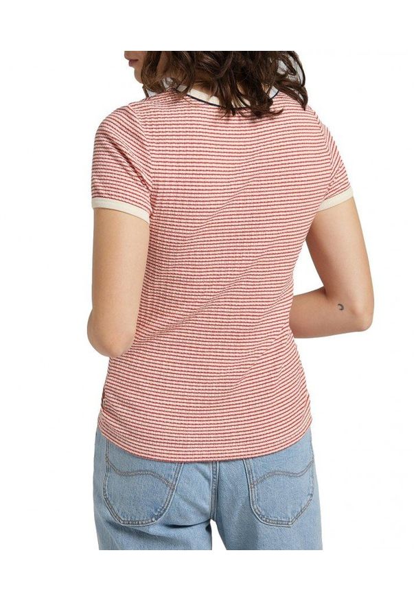 Lee - DAMSKI T-SHIRT LEE STRIPED RIBBED TEE AURORA RED L44SPFNV 112109978