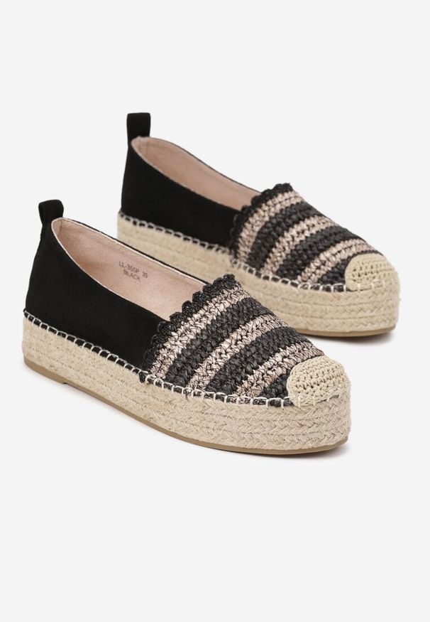 Born2be - Czarne Espadryle na Grubej Plecionej Podeszwie Leline. Okazja: na co dzień. Kolor: czarny. Styl: casual