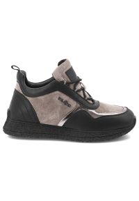 Sneakersy damskie Filippo, skórzane na płaskiej podeszwie sznurowane z okrągłym noskiem, taupe-czarne, DP7406-TP-BK. Okazja: na spacer, na co dzień. Nosek buta: okrągły. Kolor: czarny. Materiał: skóra. Obcas: na płaskiej podeszwie. Sport: turystyka piesza #2