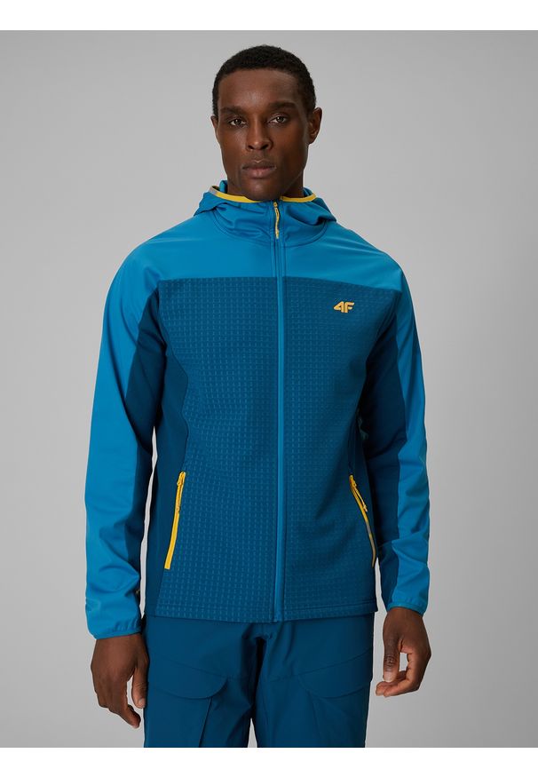 4f - 4F Bluza trekkingowa regular z kapturem męska - niebieska M. Typ kołnierza: kaptur. Kolor: niebieski. Materiał: materiał. Długość: długie