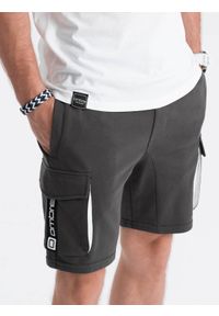 Ombre Clothing - Spodenki męskie z kieszeniami cargo - ciemnoszare V2. Kolor: szary. Materiał: dresówka, materiał, poliester, bawełna. Długość: krótkie #3