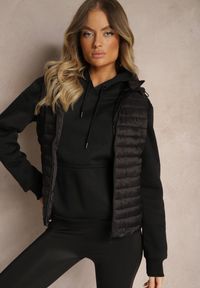 Renee - Czarna Rozpinana Kamizelka Pikowana z Odpinanym Kapturem i Kieszeniami Arkathia. Okazja: na co dzień. Kolor: czarny. Materiał: jeans. Długość rękawa: bez rękawów. Wzór: aplikacja. Styl: casual, elegancki #5