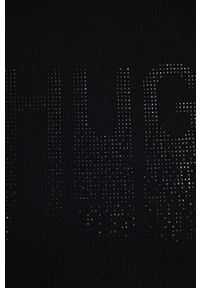 Hugo Sukienka bawełniana 50464218 kolor czarny mini oversize. Typ kołnierza: kaptur. Kolor: czarny. Materiał: bawełna. Wzór: aplikacja. Typ sukienki: oversize. Długość: mini #3