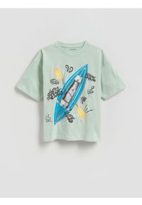 Reserved - Bawełniany t-shirt z nadrukiem - jasnoniebieski. Kolor: niebieski. Materiał: bawełna. Wzór: nadruk #1