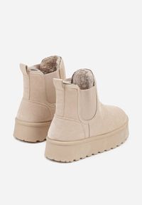 Born2be - Beżowe Śniegowce na Grubej Podeszwie w Stylu Sztybletów Avrenna. Okazja: na co dzień. Kolor: beżowy. Materiał: jeans. Styl: casual, klasyczny #5