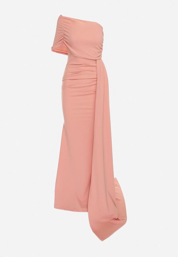 Born2be - Różowa Dopasowana Sukienka Maxi z Ozdobnym Trenem Iralia. Kolor: różowy. Typ sukienki: asymetryczne. Długość: maxi