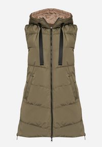 Born2be - Ciemnozielona Pikowana Kamizelka Dwustronna z Kapturem i Troczkami Nevetiani. Typ kołnierza: kaptur. Kolor: zielony. Materiał: jeans. Styl: elegancki #7